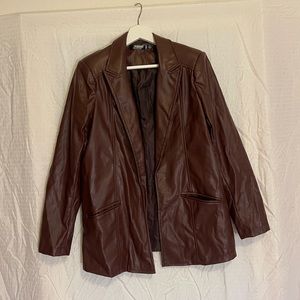 Missguided Faux Leather Blazer in Brown